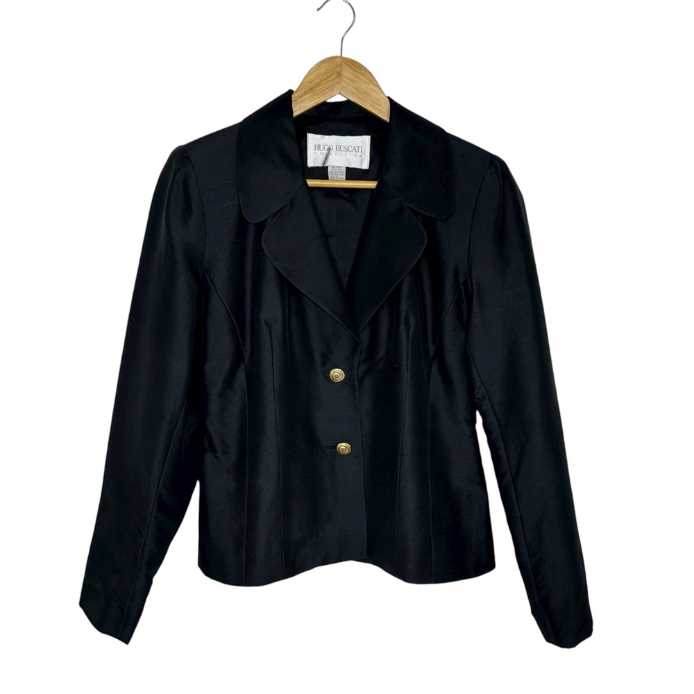 Hugo Buscati Collection Vintage 90s Silk Two Gold Buttons Lined Fitted Jacket 10
